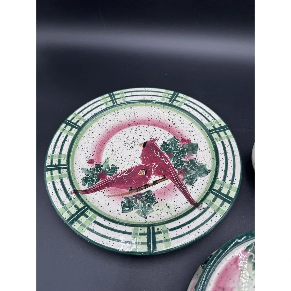Vtg Christmas Cardinals Julie Ueland Cardinal Plate Cake Riser Plate Pitcher